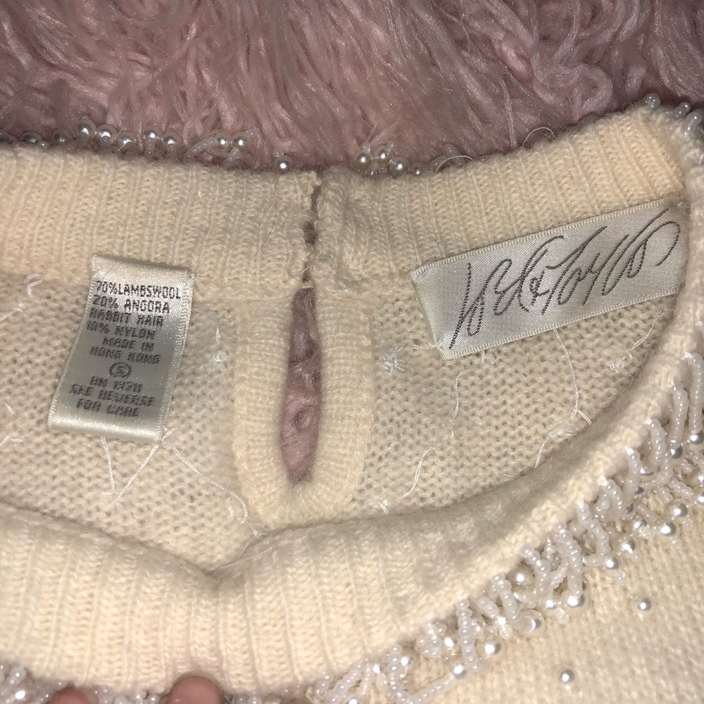 Vintage Lord & Taylor Fuzzy Pearl Sweater - Picture 4 of 6